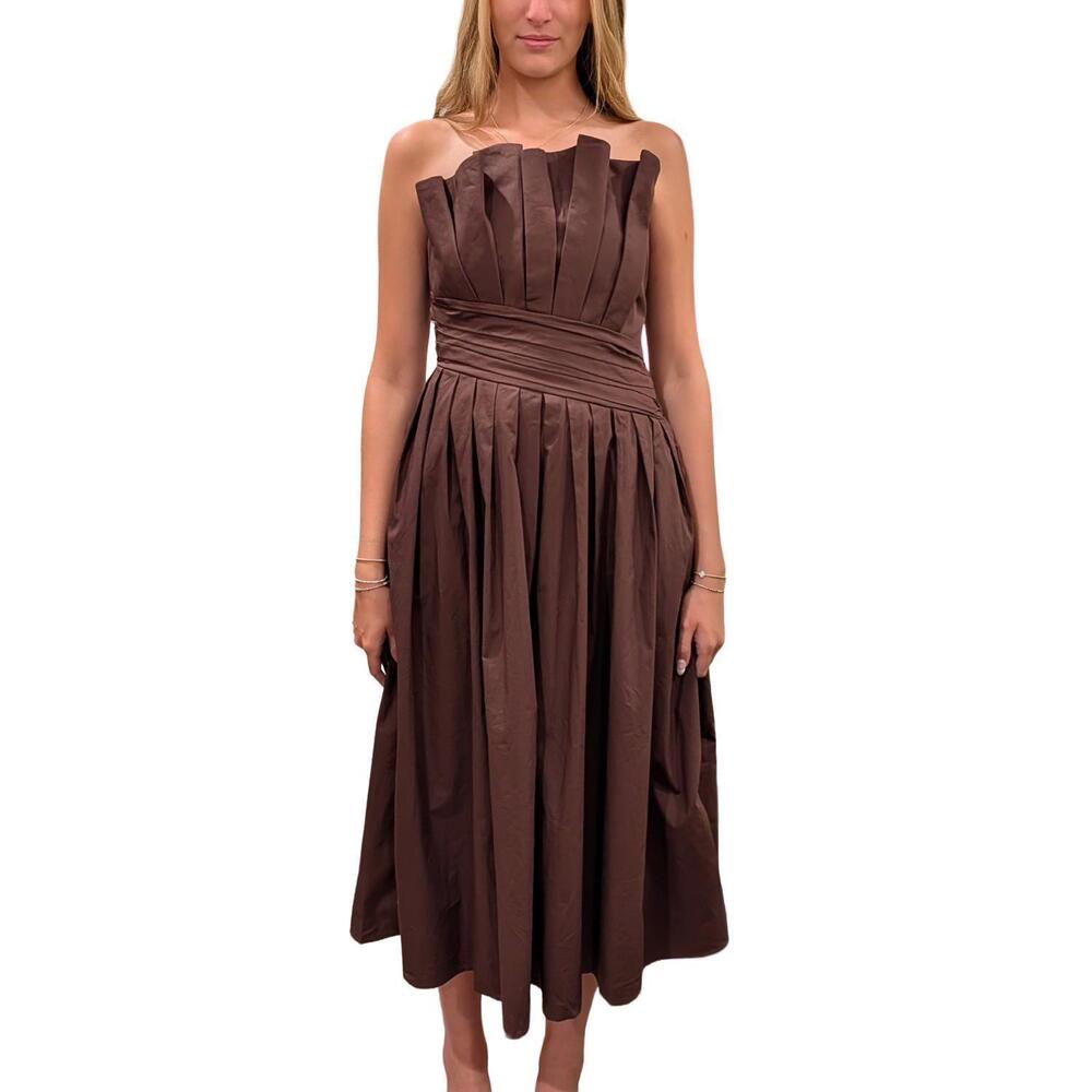 NEW ENTRO strapless midi dress in mocha brown